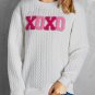 White XOXO Glitter Chenille Cable Knit Pullover Sweatshirt