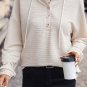 Apricot Solid Textured Drawstring Henley Hoodie