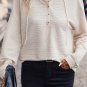Apricot Solid Textured Drawstring Henley Hoodie