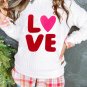 White LOVE Chenille Embroidered Cable Knit Pullover Sweatshirt