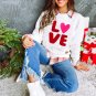 White LOVE Chenille Embroidered Cable Knit Pullover Sweatshirt