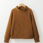 Chestnut Quilted Buttoned Neckline Stand Neck Pullover Sweatshirt