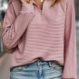 Peach Blossom Ribbed Texture Quarter Zip Sweatshirt