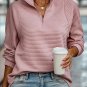 Peach Blossom Ribbed Texture Quarter Zip Sweatshirt