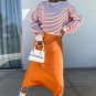 Orange Stripe Drop Shoulder Crew Neck Loose Sweatshirt