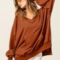 Chestnut V Neck Kangaroo Pocket Oversized Hoodie