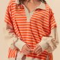 Orange Stripe Color Block Loose Fit Collared Drop Shoulder Sweatshirt