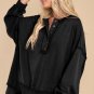 Black Oversized Exposed Seam Henley Sweatshirt