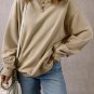 Parchment Solid Fleece Lined Crew Neck Casual Sweatshirt