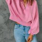 Pink Washed Snap Buttons Lantern Sleeve Pullover Sweatshirt