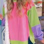 Pink Colorblock Exposed Seam Crewneck Casual Sweatshirt