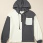Grey Waffle Colorblock Buttons Placket Drop Shoulder Drawstring Hoodie