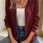 Red Dahlia Ribbed Zip Up Front Drawstring Hoodie