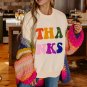 Apricot THANKS Chenille Embroidered Drop Shoulder Graphic Sweatshirt