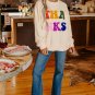 Apricot THANKS Chenille Embroidered Drop Shoulder Graphic Sweatshirt