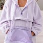 Lavendula Zipped Patch Pocket Fuzzy Drawstring Hoodie
