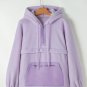Lavendula Zipped Patch Pocket Fuzzy Drawstring Hoodie