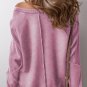 Pink Solid Waffle Knit Patchwork Raglan Sleeve Sweatshirt