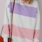 Beige Colorblock Patchwork Drop Shoulder Crewneck Sweatshirt