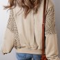 Parchment Knit Crochet Exposed Seam Ribbed Trim Sweatshirt