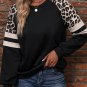 Black Leopard Print Colorblock Raglan Sleeve Sweatshirt