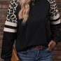 Black Leopard Print Colorblock Raglan Sleeve Sweatshirt
