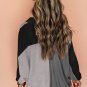 Gray Colorblock Ribbed Collared Oversized Sweatshirt