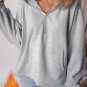 Light Grey Fleece Lined Half Zipper Kangaroo Pockets Loose Hoodie