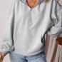 Light Grey Fleece Lined Half Zipper Kangaroo Pockets Loose Hoodie