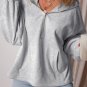 Light Grey Fleece Lined Half Zipper Kangaroo Pockets Loose Hoodie