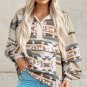 Apricot Aztec Print Collared Flap Pocket Sweatshirt