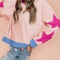 Light Pink Star Patchwork Exposed Seam Oversized Sweatshirt
