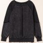 Black Solid Waffle Knit Patchwork Raglan Sleeve Sweatshirt