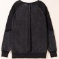 Black Solid Waffle Knit Patchwork Raglan Sleeve Sweatshirt