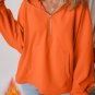Orange Fleece Lined Half Zipper Kangaroo Pockets Loose Hoodie
