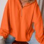 Orange Fleece Lined Half Zipper Kangaroo Pockets Loose Hoodie