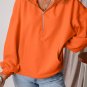 Orange Fleece Lined Half Zipper Kangaroo Pockets Loose Hoodie