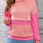 Pink Textured Color Block Kangaroo Pocket Drop Shoulder Hoodie