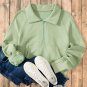 Green Fleece Lined Zip Up Stand Collar Thumbhole Sleeve Sweatshirt