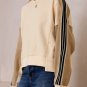 Beige Contrast Striped Patchwork Drop Shoulder Loose Sweatshirt