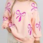 Apricot Pink Sequined Bowknot Drop Shoulder Oversized Sweatshirt
