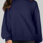Navy Blue Solid O Neck High Low Hem Pullover Sweatshirt