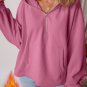 Valerian Fleece Lined Half Zipper Kangaroo Pockets Loose Hoodie