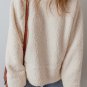 White Solid Fleece High Neck Drop Shoulder Pullover Sweatshirt