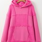 Pitaya Pink Mineral Wash Terry Patchwork Drawstring Hoodie