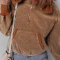 Chestnut Half Zipper Kangaroo Pocket Drawstring Corduroy Hoodie