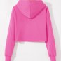 Sachet Pink Solid Drop Shoulder Drawstring Cropped Hoodie