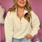 Beige Solid Textured Half Zipper Collared Sweatshirt