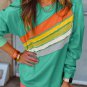 Mint Green Rainbow Colorblock Striped Pullover Sweatshirt
