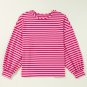 Sachet Pink Striped Print Crew Neck Drop Shoulder Sweatshirt